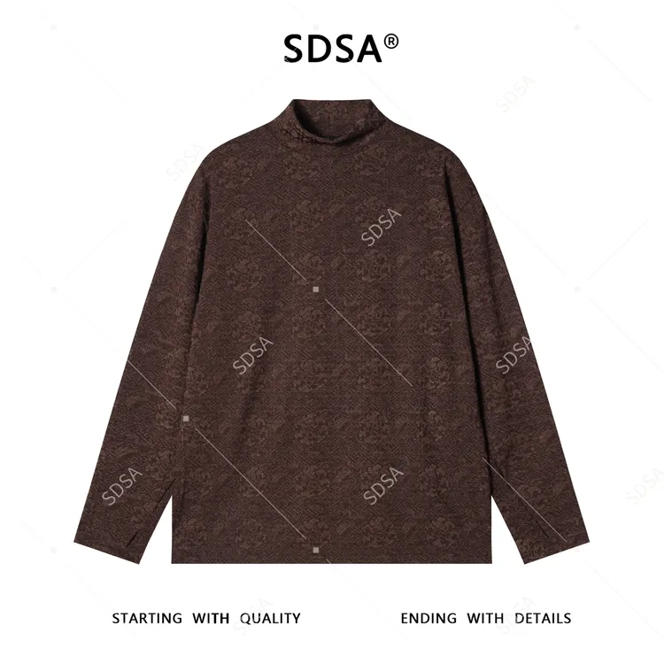 SDSA男士秋冬新款痞帅男装韩版暗纹提花半高领长袖T恤简约时尚潮