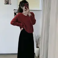 那简家冬季韩系气质设计感花朵飘带针织上衣女