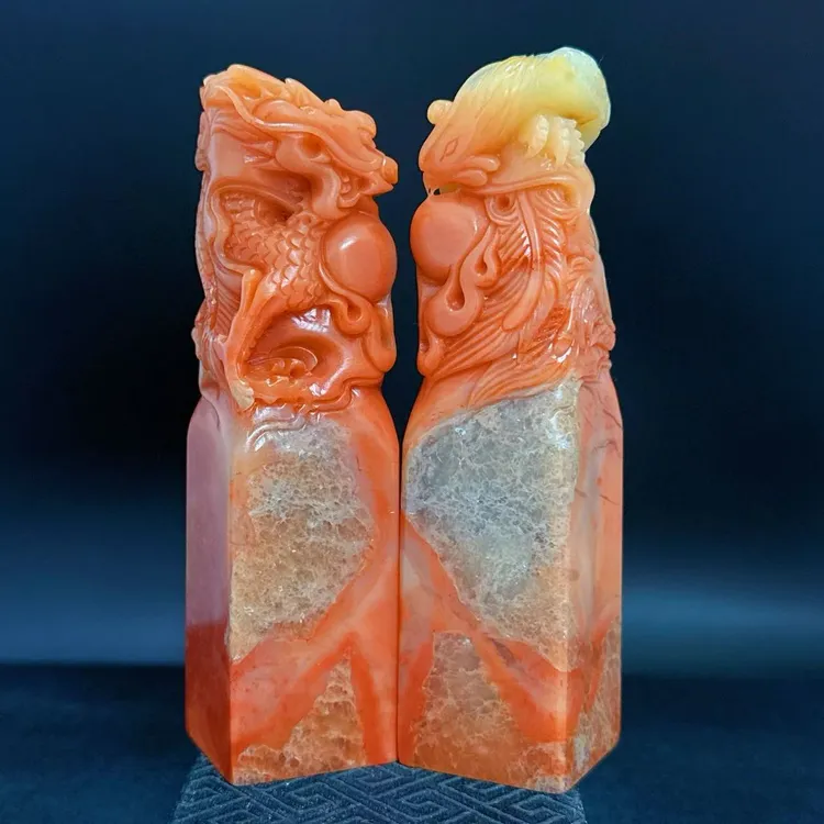 一石伴刻 纯手工篆刻老挝高山结晶龙凤对章龙凤呈祥印章3.1cm