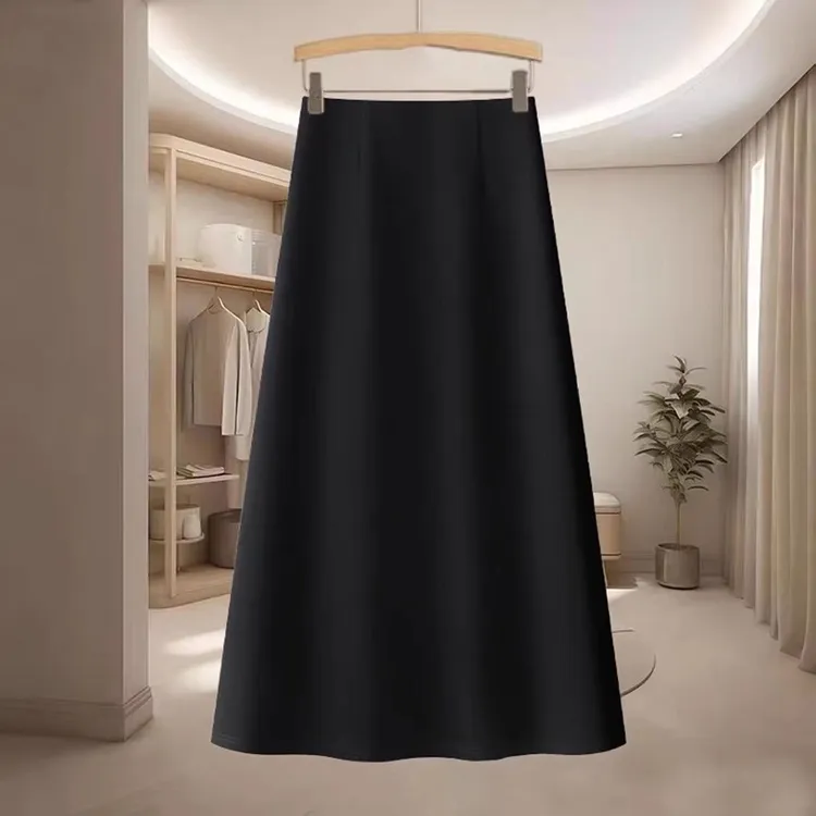 2026年新款百搭春款半身裙显瘦高腰毛呢时尚黑色女式春半裙