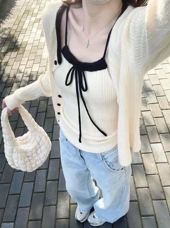 法式小香风毛衣开衫吊带女秋季穿搭慵懒高级感软糯针织衫两件套
