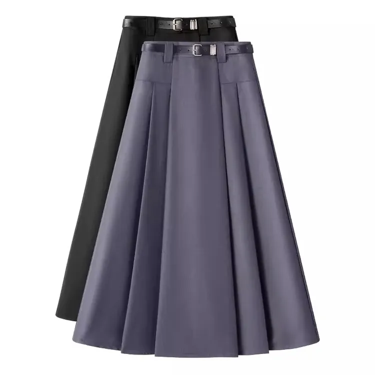 灰色时尚半身裙女2025年春秋季新款高腰垂感显瘦a字中长款百褶裙