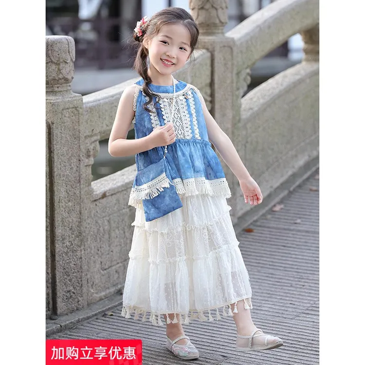 女童连衣裙夏装2025新款洋气儿童民族风背心长裙女孩夏季套装裙子