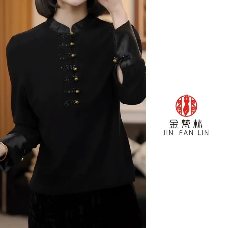 【国风提花绒衬衫】新中式立领中国风保暖冬季打底衫中年洋气