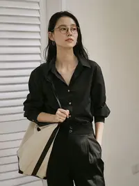 奢品【黑色金扣衬衫】法式复古经典百搭莫代尔舒适显瘦通勤气质上衣