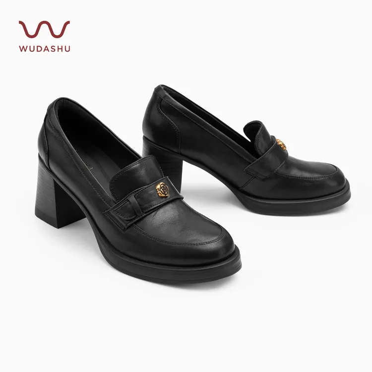 吴大叔红云鞋羊皮英伦风复古静音跟软底粗高跟乐福鞋小皮鞋Z307