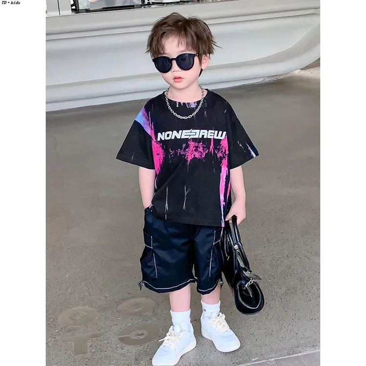 小男孩2025新款短袖t恤套装夏装运动衣服男宝宝夏季中小童两件套