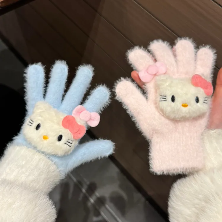 超萌毛绒kt保暖手套全包分指冬季必备防冻防寒百搭可爱少女心手套