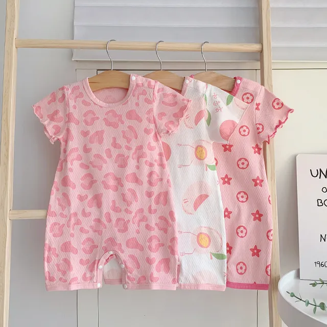 女宝宝荷边短袖哈衣婴儿新生儿夏季连体衣小童宝宝薄款睡衣0-2岁