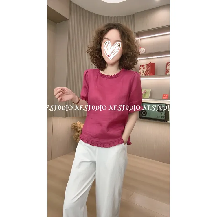 夏季女生韩系ins衣服时尚气质减龄显瘦花边短袖上衣独特漂亮小衫