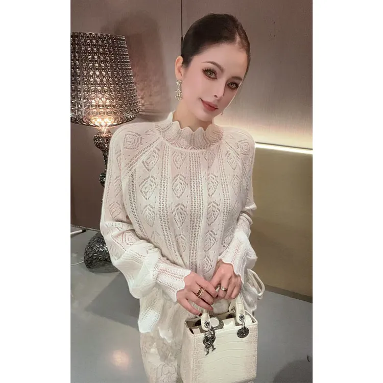 【正反两穿】立领镂空拼接下摆抽绳针织上衣CS31148