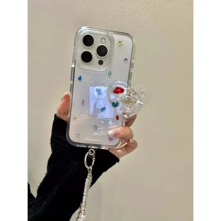 唯美ins透底彩色点钻滴胶爱心适用iPhone16promax苹果15pro手机壳