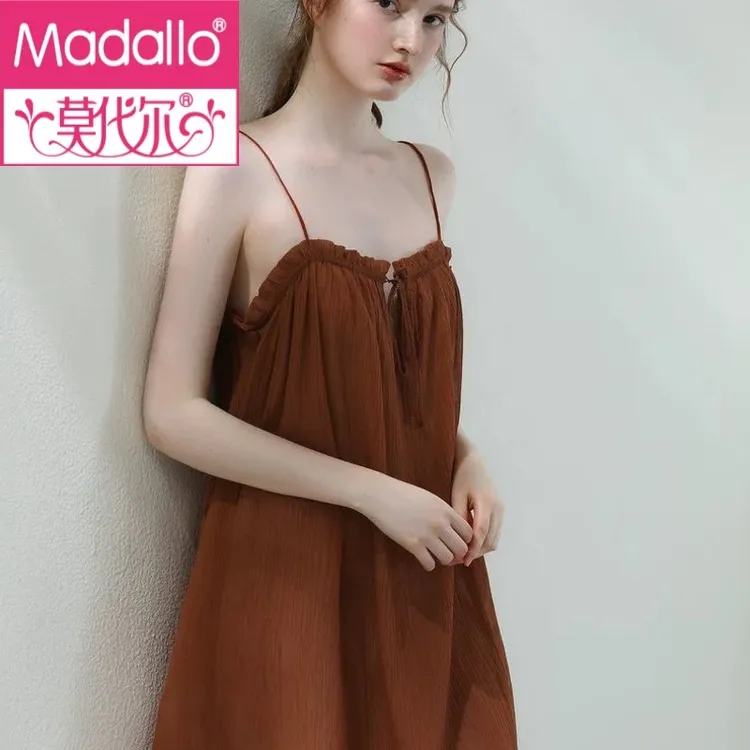 莫代尔夏季大码甜美仙气纯色吊带家居服300斤休闲无袖套头睡裙胖M