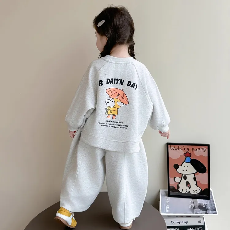 女童韩版卡通卫衣套装秋季新款洋气女宝宝休闲运动宽松秋装两件套