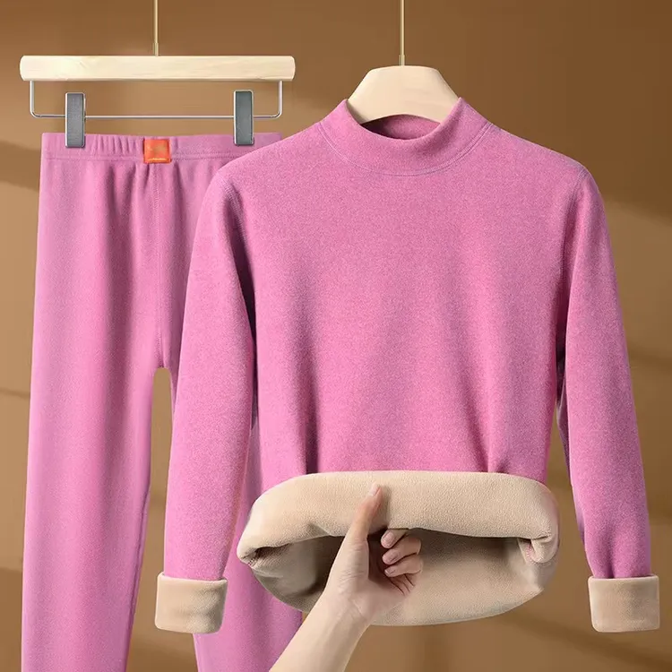 【巨厚羊毛绒】冬季驼绒保暖内衣男女套装加绒加厚半高领秋衣秋裤