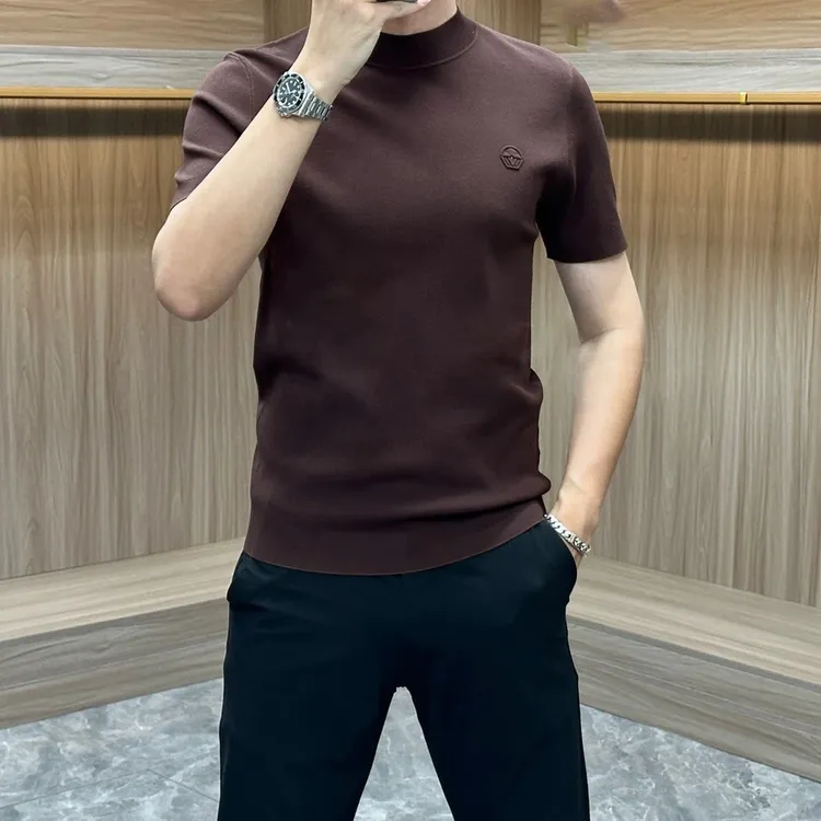 春秋男士毛衣打底针织衫简约纯色高品质商务潮流圆领短袖毛衣修身