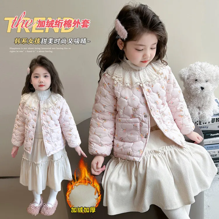 女童加绒外套秋冬季2025新款儿童冬装轻薄棉衣小女孩冬款时尚棉袄