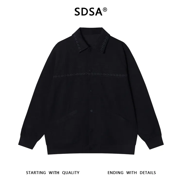 SDSA男士秋冬新款痞帅男装纯色提花刺绣设计翻领衬衫夹克百搭时尚