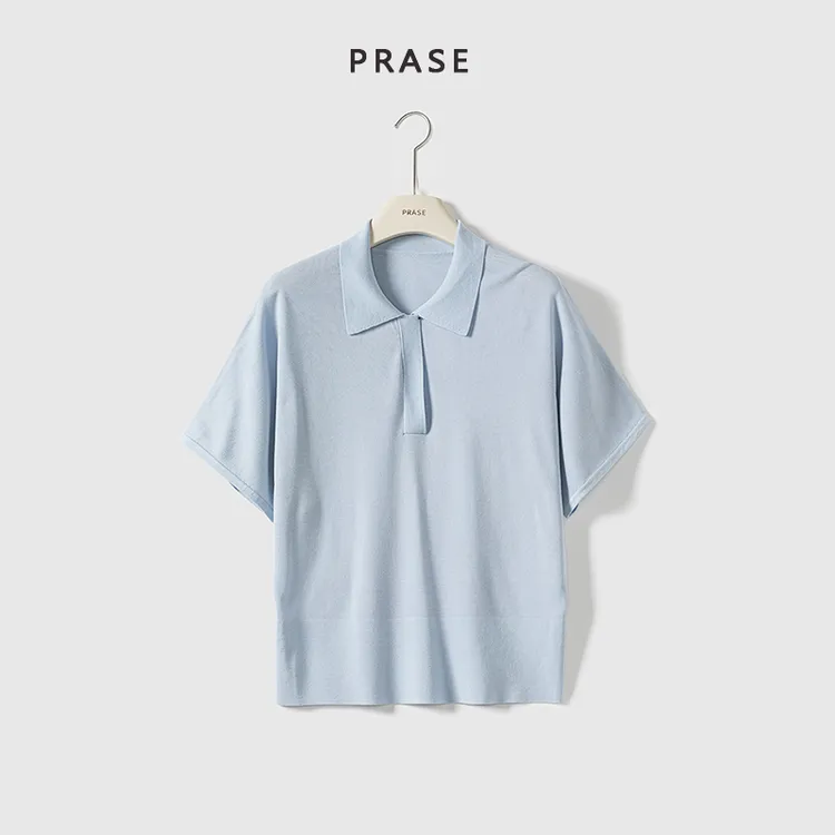 PRASE·噜【晴空织梦】微胖轻奢设计款夏女天蚕丝简约POLO衫PR504C33