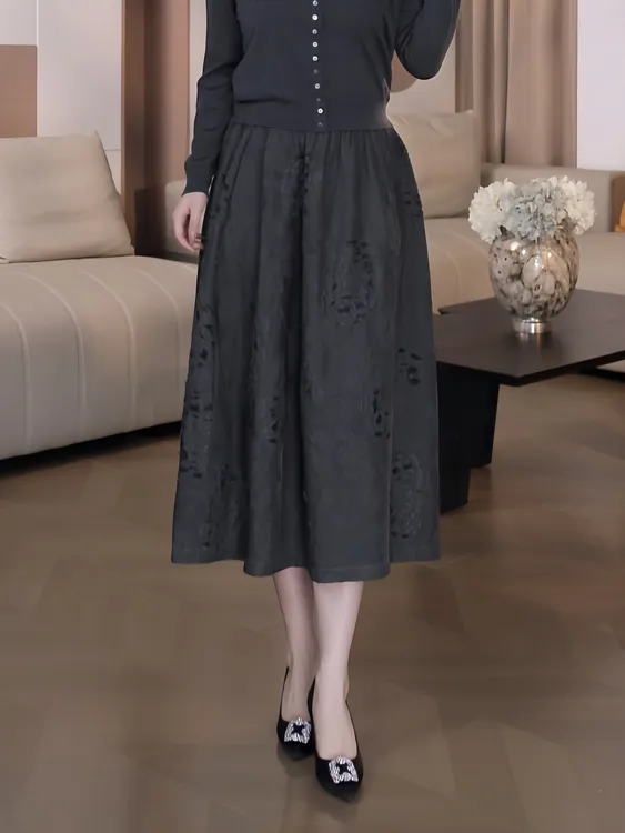 Nuovo Borgo 松紧腰立体提花中长款A摆半身裙复古国风花苞裙 6080