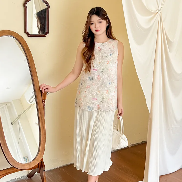 【专属运费补贴】大码百分百显瘦百搭假两件百褶新中式连衣裙1708