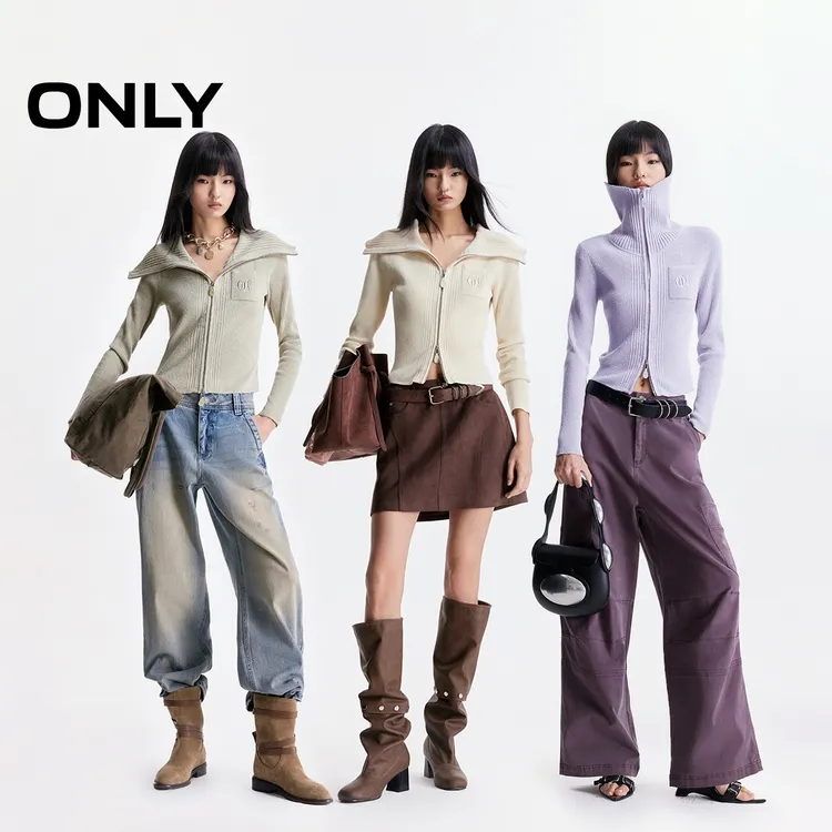 ONLY2025秋季新款大翻领绒感柔软修身长袖开衫针织衫女|12533A003