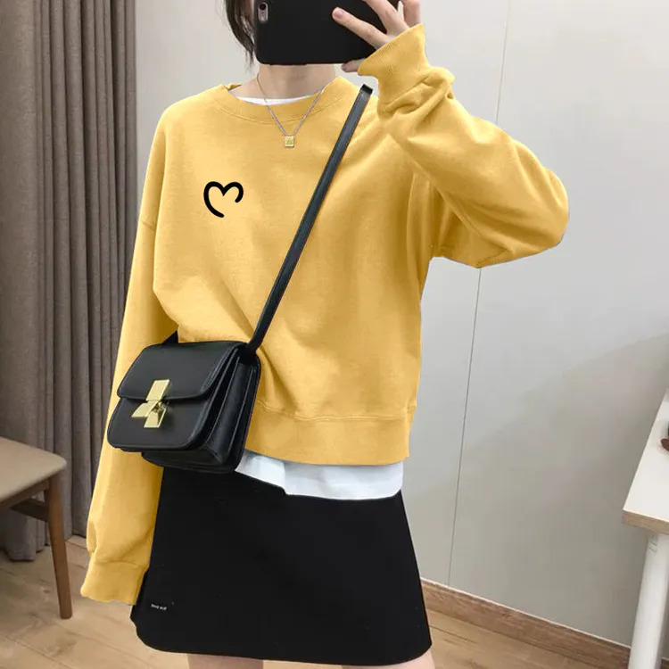 假两件圆领套头短款卫衣女加绒加厚秋冬上衣宽松小个子春秋薄款
