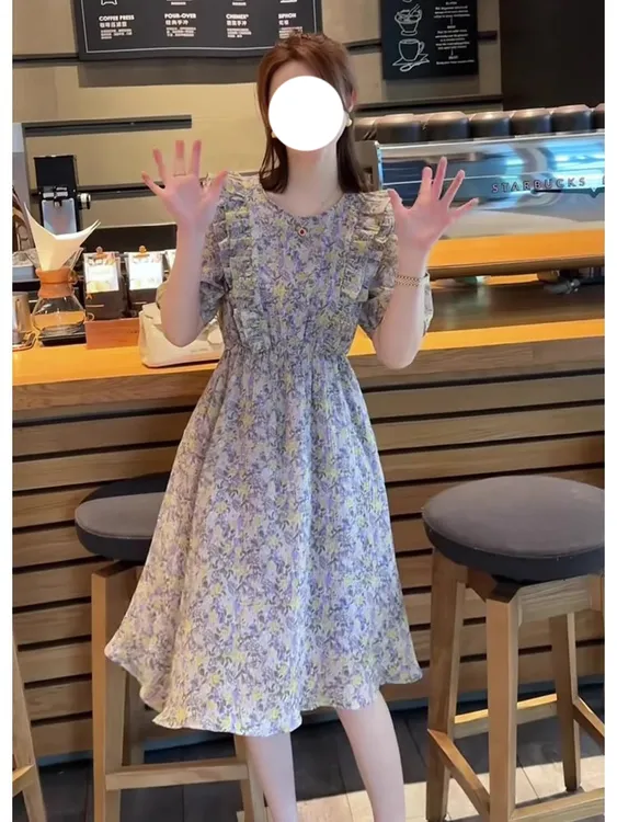 法式气质优雅小清新碎花连衣裙女2025夏季新款收腰显瘦a字裙子潮