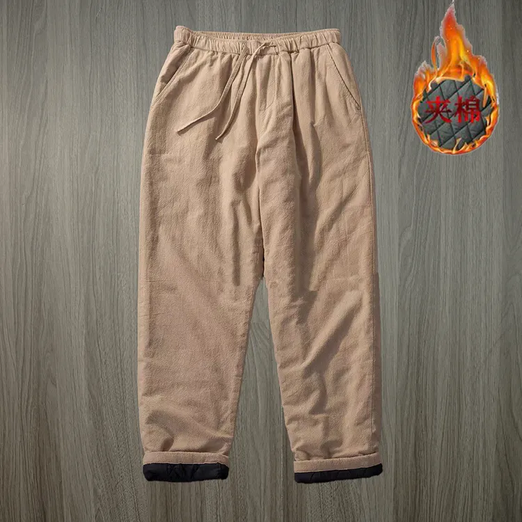 麻艺冬季加棉加厚保暖舒适直筒裤休闲老式棉裤男复古宽松百搭长裤