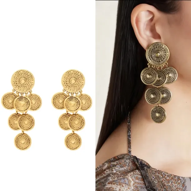 铜合金耳饰 【W ONE】树林复古Vintage古币流苏耳夹