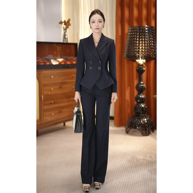 晚晚秋季长袖深藏青西装套装女气质修身女神范通勤穿搭PX3107