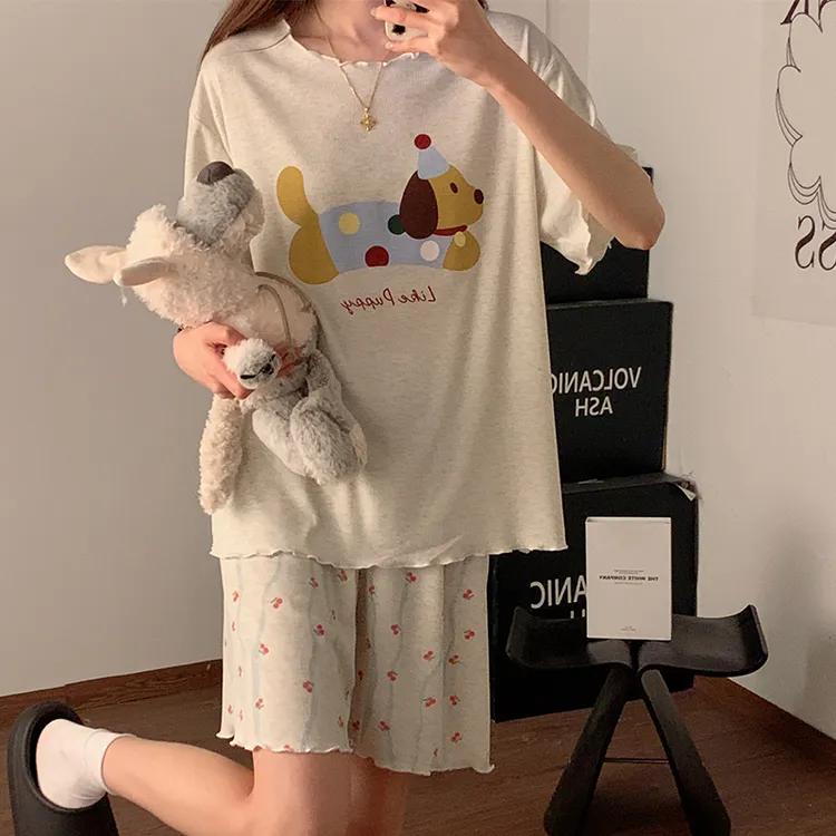 网红睡衣女新款夏季莫代尔棉可爱小狗短袖甜美短裤休闲家居服套装