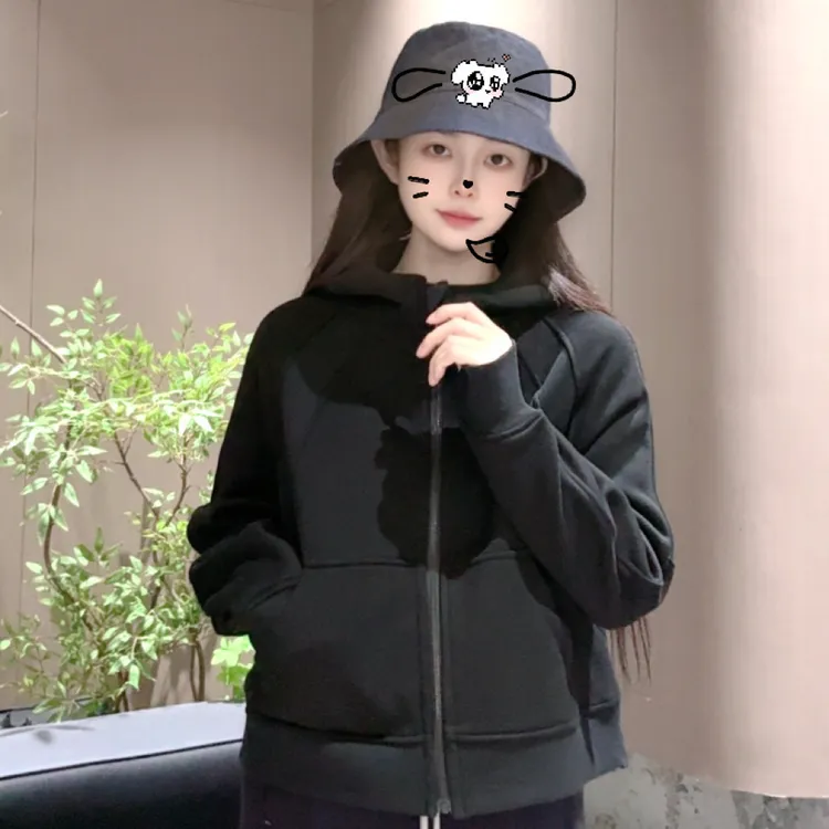 宿慕SUMU加绒卫衣短款连帽外套女装2025新款秋冬韩版宽松上衣1616