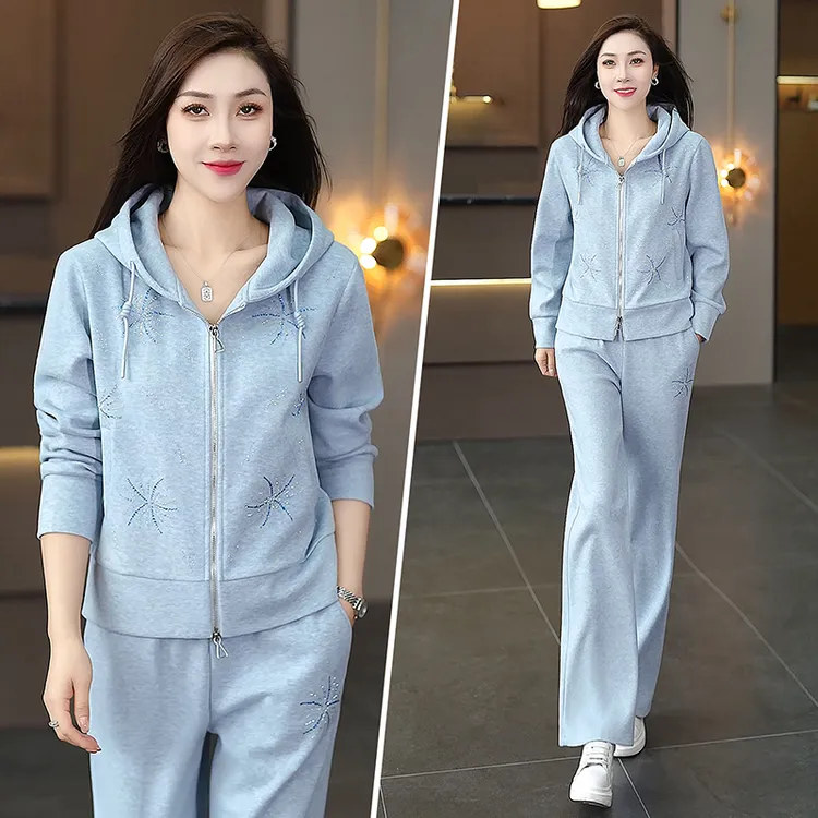 运动加绒女士洋气休闲新款女套装品牌妈妈长袖t恤女春秋装