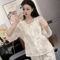 （棉眠花）秋季法式气质显瘦长袖睡衣女式家居服纯棉套装可外穿透气
