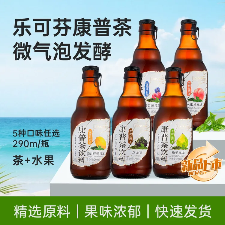 乐可芬康普茶真茶发酵口感丰富清爽解腻气泡足多口味290ml*5瓶