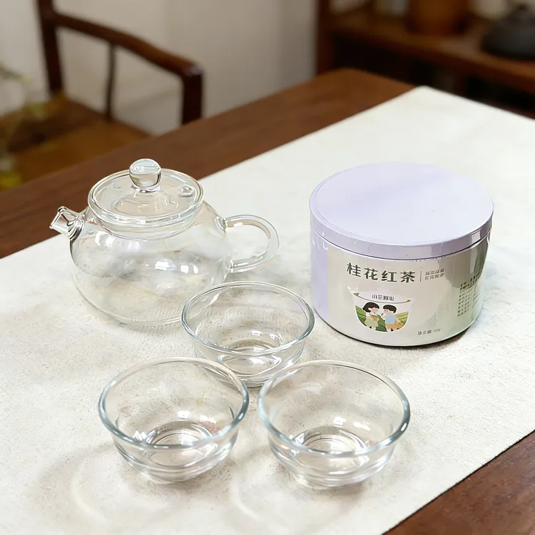 桂花红茶送玻璃茶壶加玻璃茶杯套装