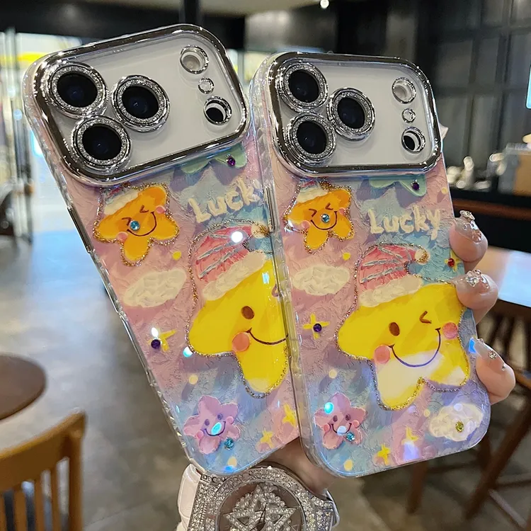 适用苹果系列iPhone17新款手机壳小众彩色笑脸五角星全包闪粉镜头
