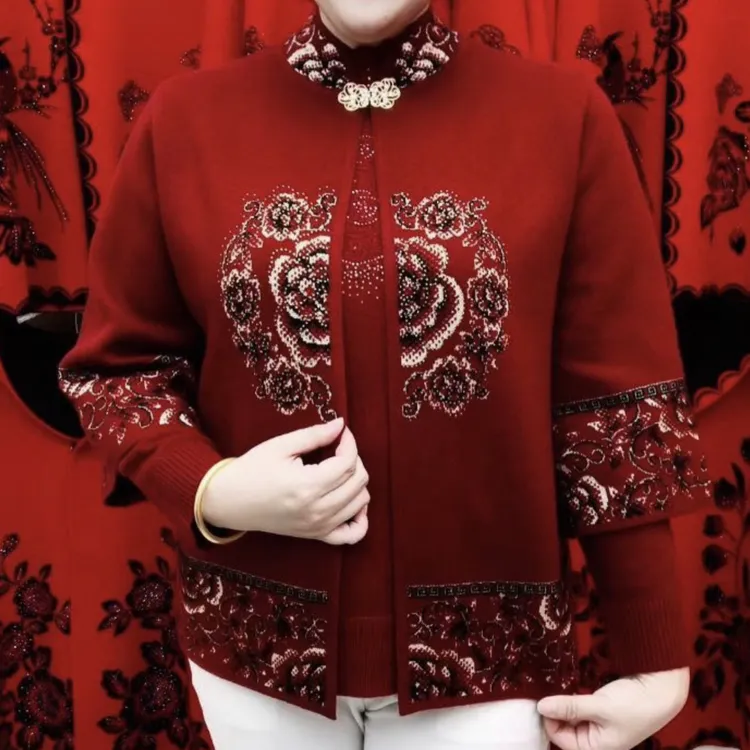 中老年妈妈本命年春节新款牡丹绣花两件套（小衫和外套）