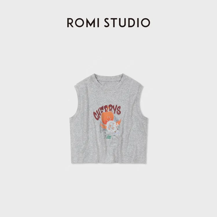ROMI STUDIO亚麻+棉混纺亲肤水果印花圆领无袖背心 RWDRSL2768