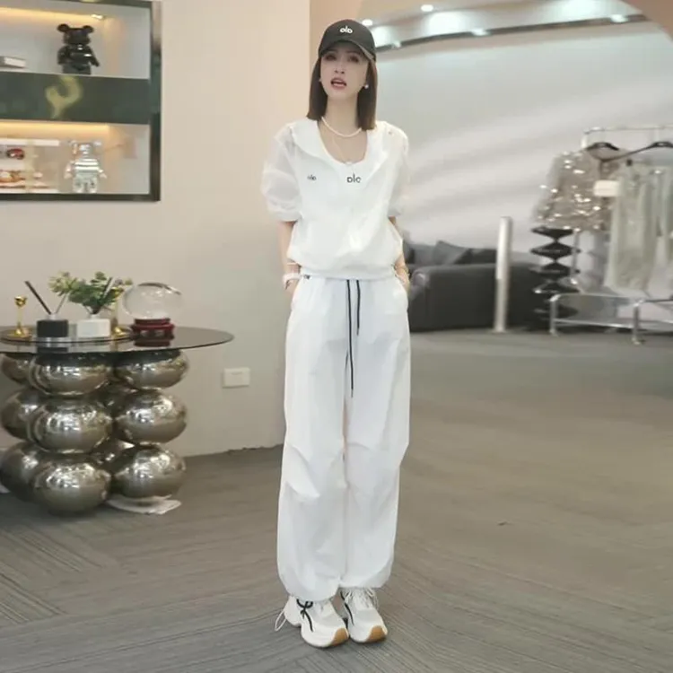 休闲运动套装女夏季2025新款高级感洋气白色防晒衣速干裤子两件套