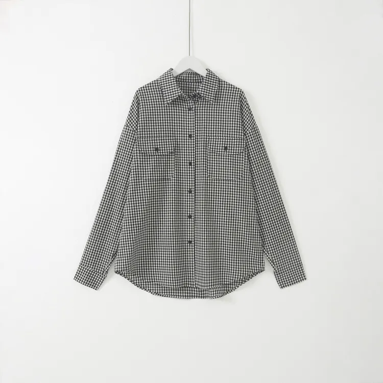 几里与麻 减龄双口袋格纹衬衫 衣长76胸围126 2082350