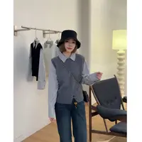 玳妮【假两件衬衫】秋季新款假两件针织衫毛衣套头款百搭时尚减龄款