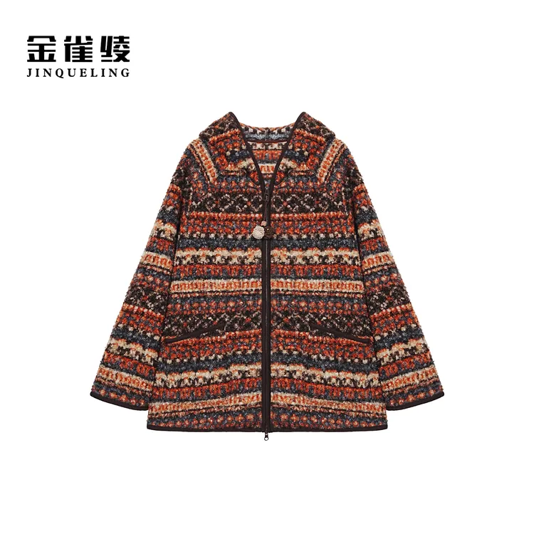 金雀绫【温暖小姐姐】复古民族风费尔岛加宽加大连帽外套SZA4TY837