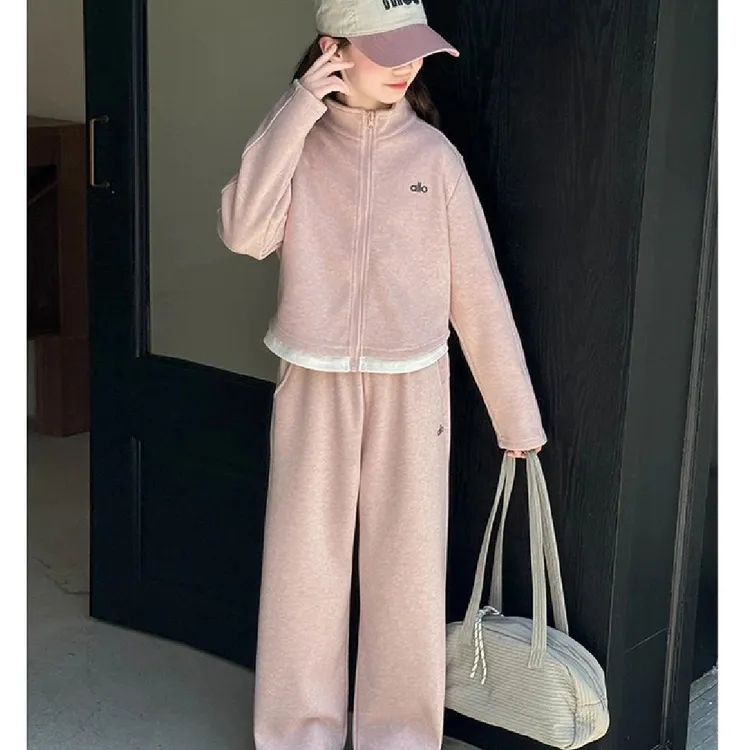 女童秋装套装2025新款开衫外套长裤女孩洋气时髦潮牌阔腿裤两件套
