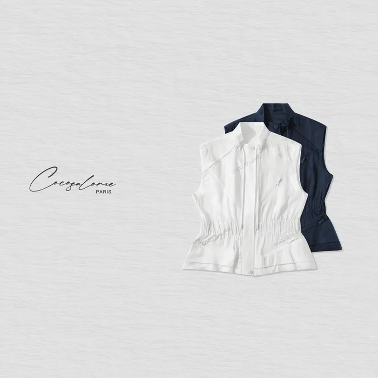 韩彬彬"立领马甲"亚麻立领时尚夏季休闲穿搭橡筋腰工装马甲1482-3