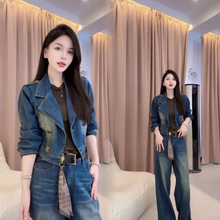 『YLD』时尚潮流复古做旧洋气港风日常通勤套装