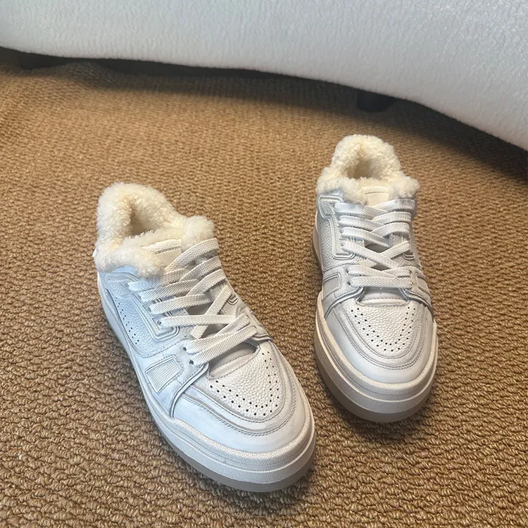 欧货真皮女鞋2025冬季新款时尚百搭厚底增高加绒保暖棉鞋休闲鞋女