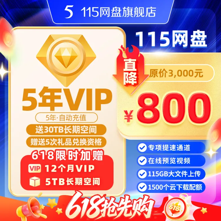 115网盘[官方] 5年VIP赠30TB空间【限时加赠1年VIP+5TB空间】商品图