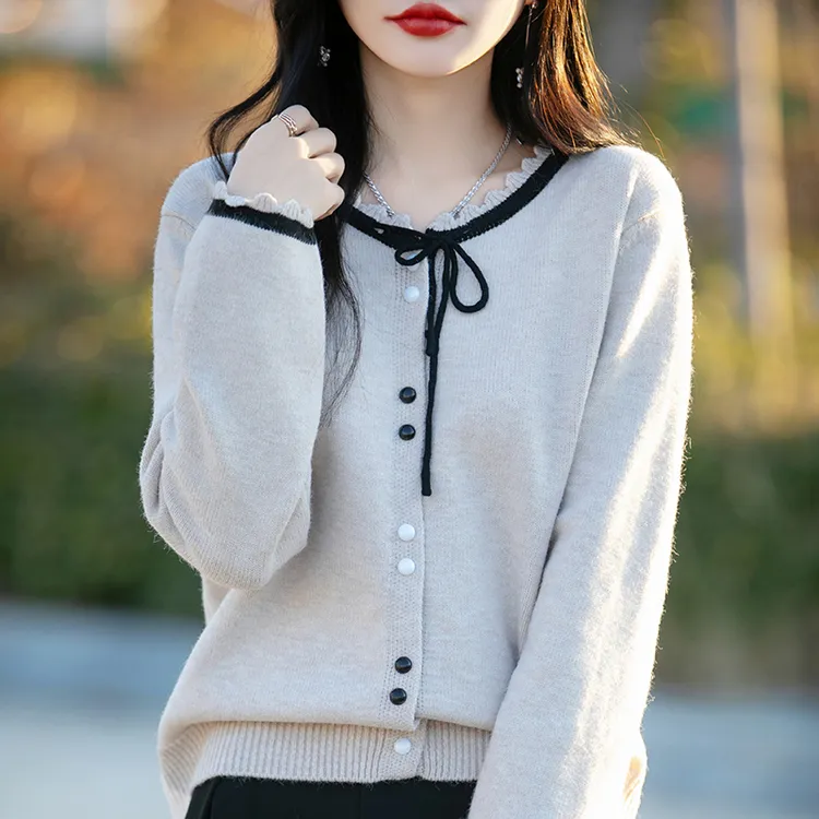 蝴蝶结系带毛衣女款百搭洋气上衣2025新款时尚好看别致圆领打底衫